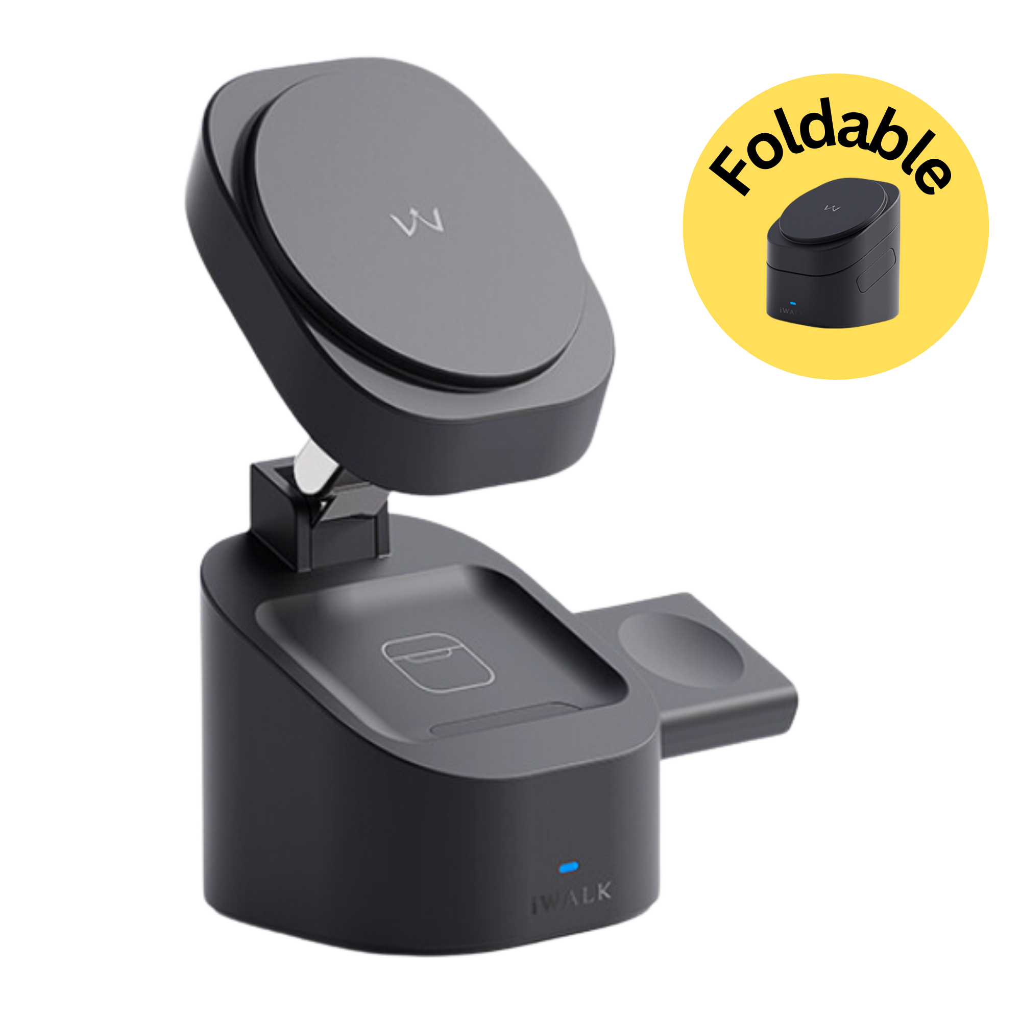 iWalk StandMe Power 3-in-1 Wireless Charger Black for iPhone/Watch/AirPods